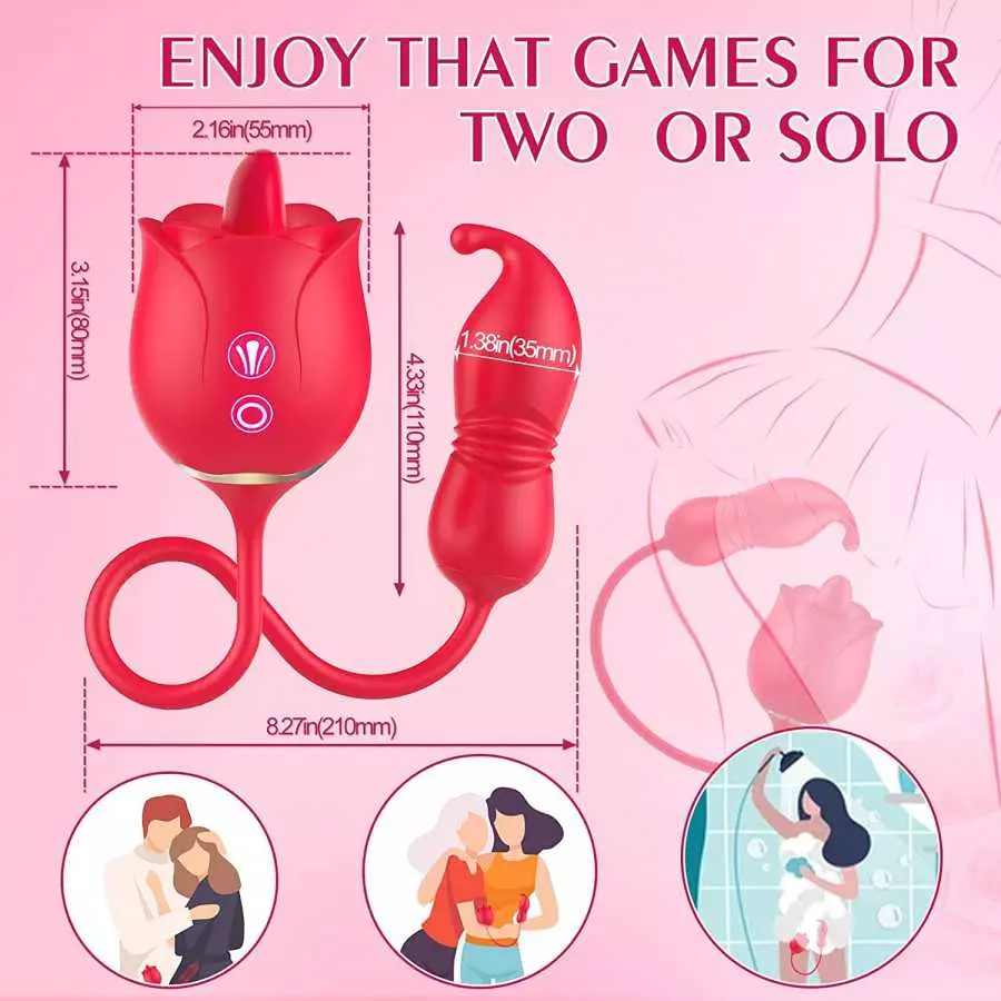 Rose Sex Toy Dildo Vibrator, 3in 1 Adult Toys Couple Sex Toys for Woman, 9 Tongue Licking & 9 Thrusting Dildo Female Vibrating W