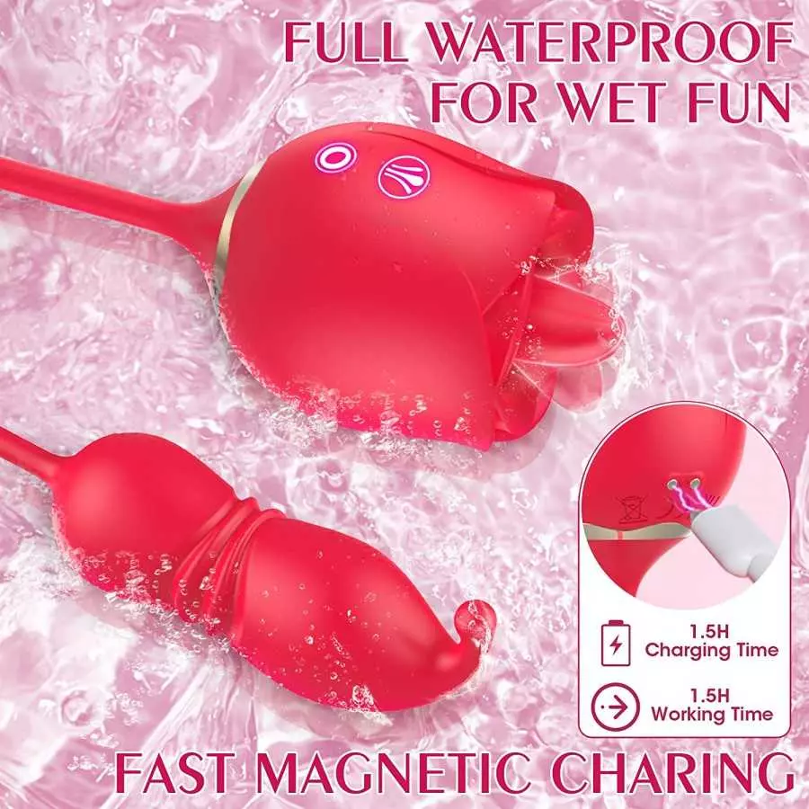 Rose Sex Toy Dildo Vibrator, 3in 1 Adult Toys Couple Sex Toys for Woman, 9 Tongue Licking & 9 Thrusting Dildo Female Vibrating W