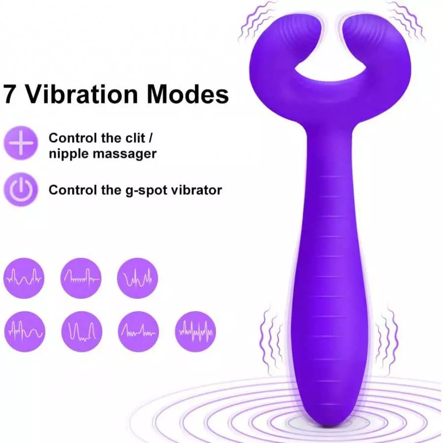 G-spot Rabbit Vibrator, Adorime 3 in 1 Triple Motor Vibrating Dildo with 7 Vibration Modes, Rechargeable Clitoris Nipple Penis M