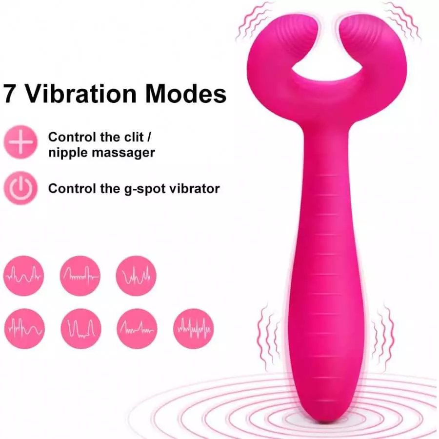 G-spot Rabbit Vibrator, Adorime 3 in 1 Triple Motor Vibrating Dildo with 7 Vibration Modes, Rechargeable Clitoris Nipple Penis M