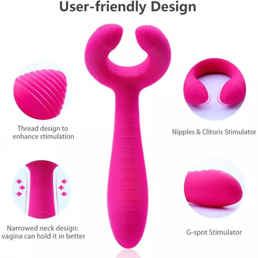 G-spot Rabbit Vibrator, Adorime 3 in 1 Triple Motor Vibrating Dildo with 7 Vibration Modes, Rechargeable Clitoris Nipple Penis M