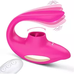 Jaslak Remote Control Clitoral Wearable Couples Vibrator with Tongue Licking 10 Vibrations Rechargeable Nipple Stimulator Adult 