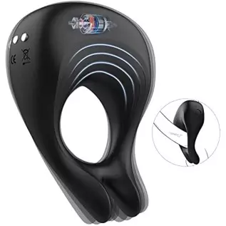 Vibrating Penis Rings with 10 Vibration Modes for Clitoris & Testicles Stimulation, Rabbit Design Silicone Cock Ring Male Toy, R