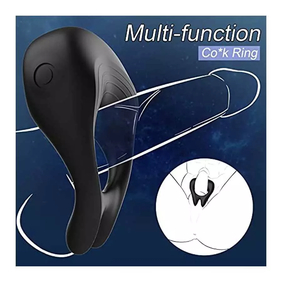 Vibrating Penis Rings with 10 Vibration Modes for Clitoris & Testicles Stimulation, Rabbit Design Silicone Cock Ring Male Toy, R