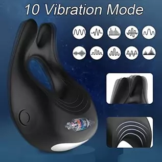 Vibrating Penis Rings with 10 Vibration Modes for Clitoris & Testicles Stimulation, Rabbit Design Silicone Cock Ring Male Toy, R