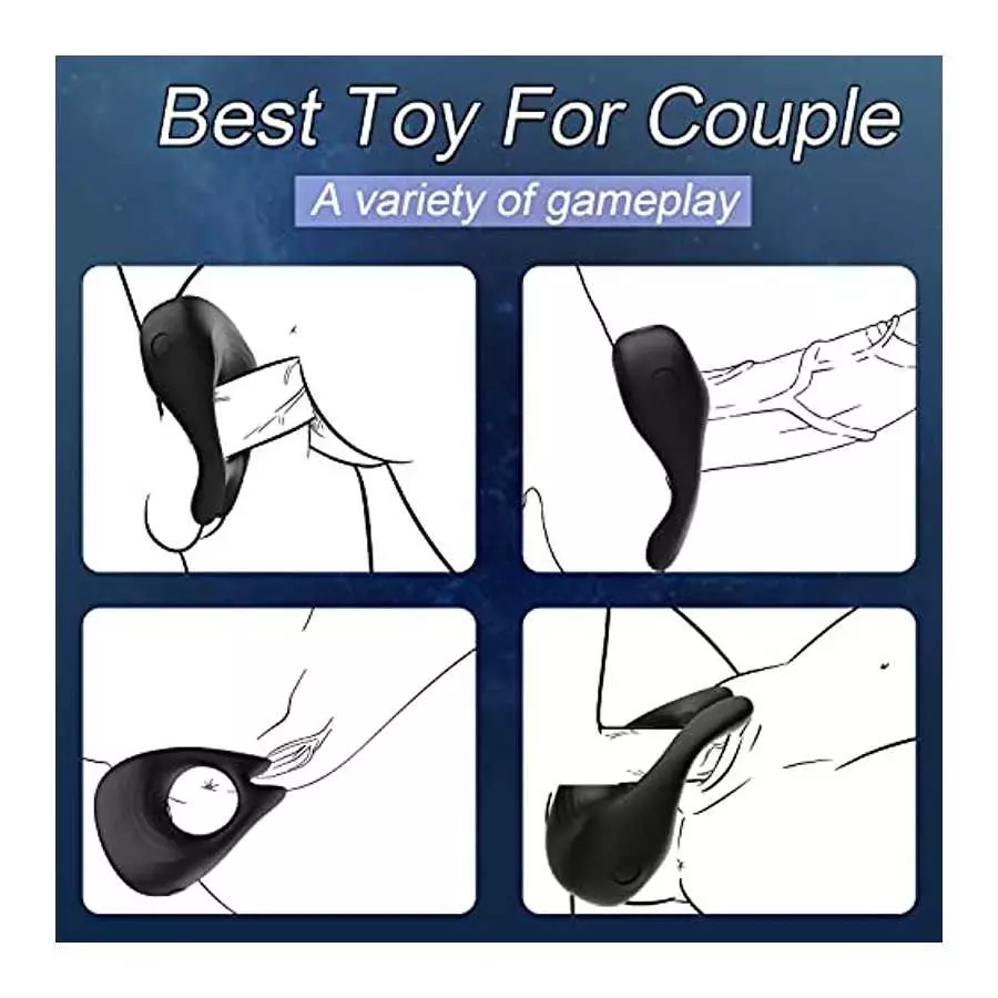 Vibrating Penis Rings with 10 Vibration Modes for Clitoris & Testicles Stimulation, Rabbit Design Silicone Cock Ring Male Toy, R