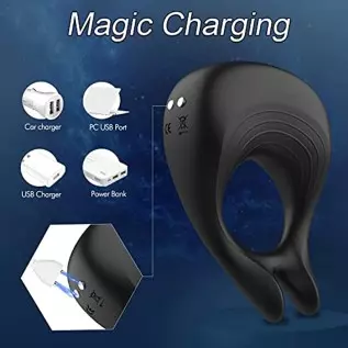 Vibrating Penis Rings with 10 Vibration Modes for Clitoris & Testicles Stimulation, Rabbit Design Silicone Cock Ring Male Toy, R