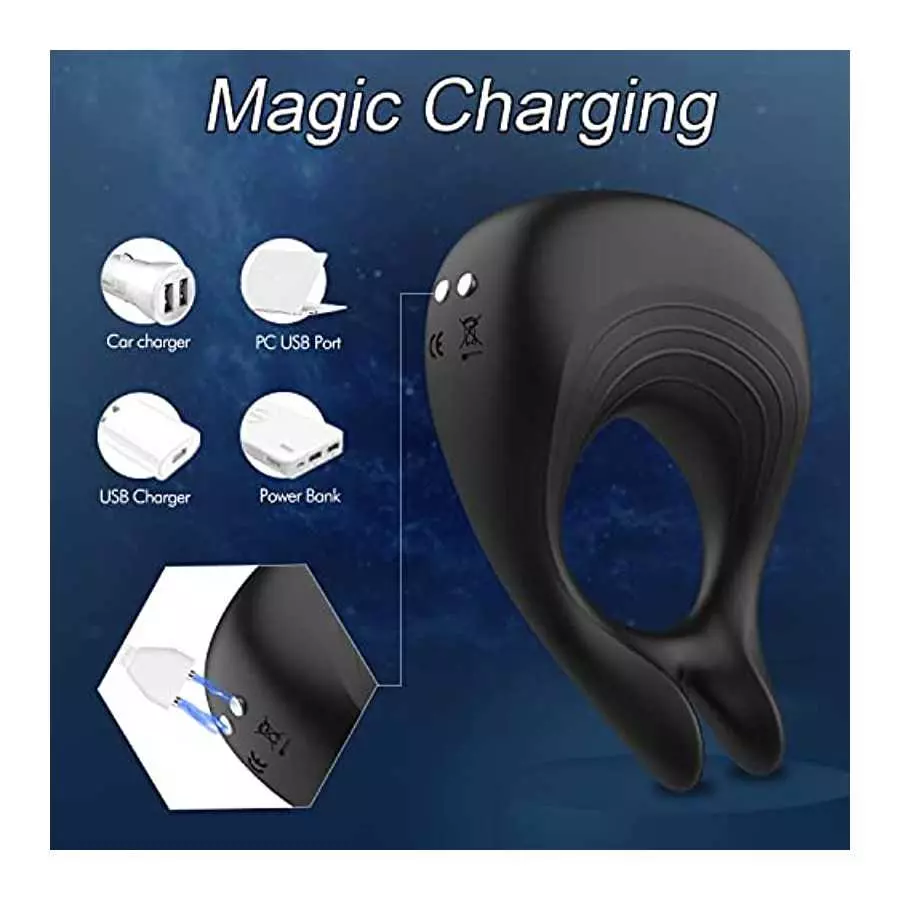 Vibrating Penis Rings with 10 Vibration Modes for Clitoris & Testicles Stimulation, Rabbit Design Silicone Cock Ring Male Toy, R