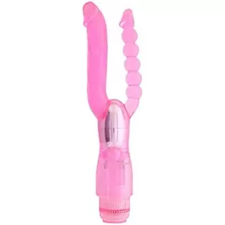 6k Dual Pleasure Vibrator, Pink | TPR Jelly Vaginal Vibrator and Anal Beads | Multi-Speed Waterproof Double Penetration Vibrator