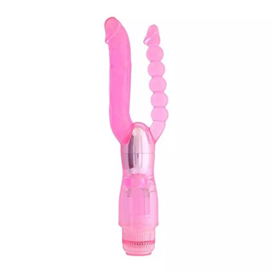 Adam & Eve Dual Pleasure Vibrator, Pink | TPR Jelly Vaginal Vibrator and Anal Beads | Multi-Speed Waterproof Double Penetration 