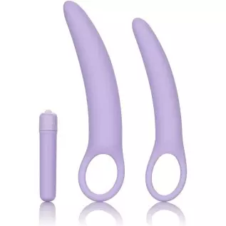 CalExotics Dr Laura Berman Intimate Basics Isabelle - 2 Piece Vibrating Silicone Dilators Set With Ergonomic Finger Loop - Water