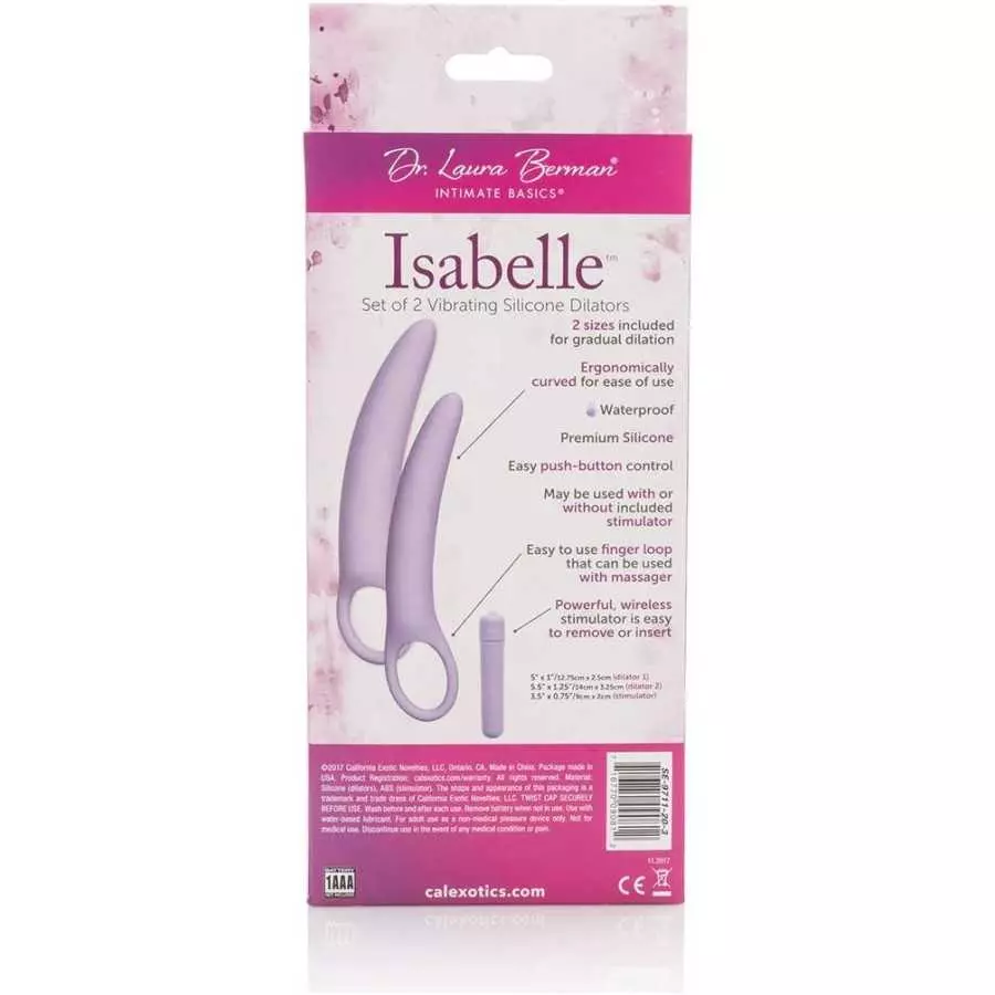 CalExotics Dr Laura Berman Intimate Basics Isabelle - 2 Piece Vibrating Silicone Dilators Set With Ergonomic Finger Loop - Water