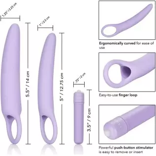 CalExotics Dr Laura Berman Intimate Basics Isabelle - 2 Piece Vibrating Silicone Dilators Set With Ergonomic Finger Loop - Water