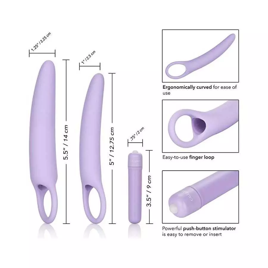 CalExotics Dr Laura Berman Intimate Basics Isabelle - 2 Piece Vibrating Silicone Dilators Set With Ergonomic Finger Loop - Water