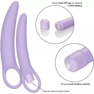 CalExotics Dr Laura Berman Intimate Basics Isabelle - 2 Piece Vibrating Silicone Dilators Set With Ergonomic Finger Loop - Water
