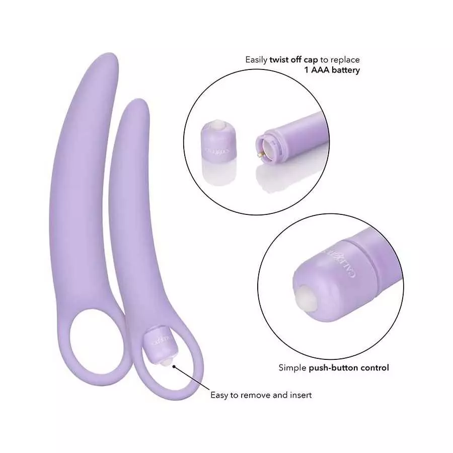 CalExotics Dr Laura Berman Intimate Basics Isabelle - 2 Piece Vibrating Silicone Dilators Set With Ergonomic Finger Loop - Water