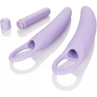 CalExotics Dr Laura Berman Intimate Basics Isabelle - 2 Piece Vibrating Silicone Dilators Set With Ergonomic Finger Loop - Water