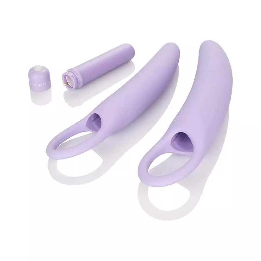 CalExotics Dr Laura Berman Intimate Basics Isabelle - 2 Piece Vibrating Silicone Dilators Set With Ergonomic Finger Loop - Water