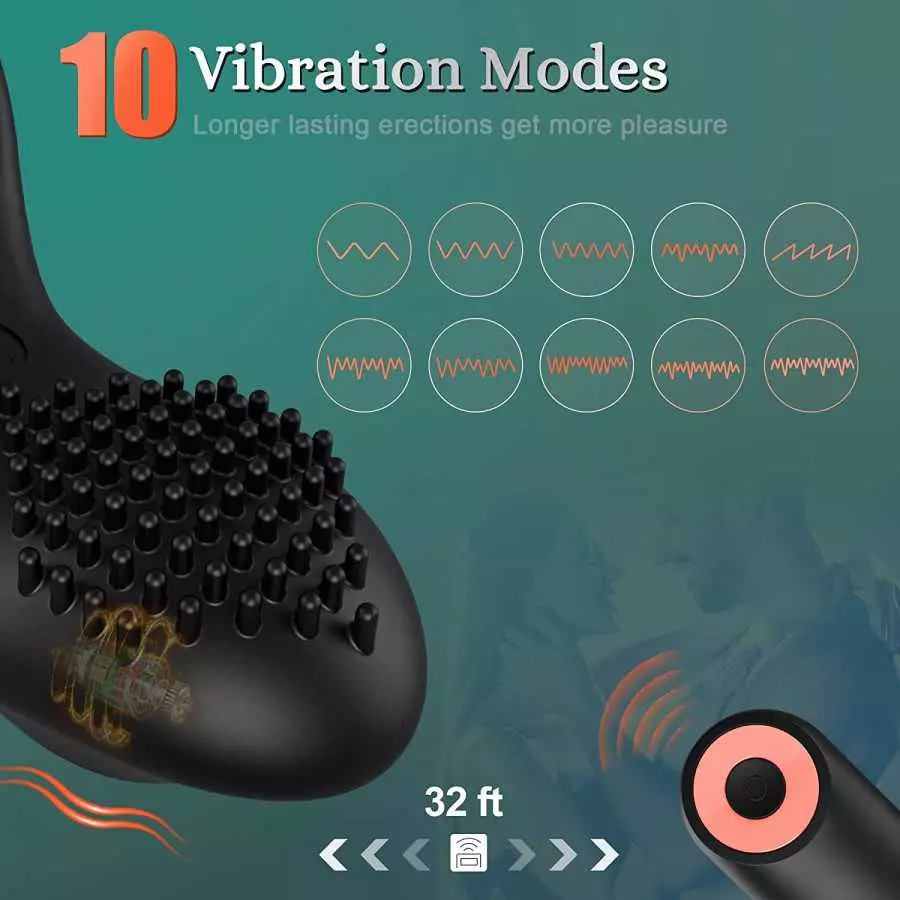 Vibrating Cock Ring -SEXY SLAVE Loki, 2 in 1 Penis Rings for Perineum Stimulation with 10 Vibrations for Longer Harder Stronger 