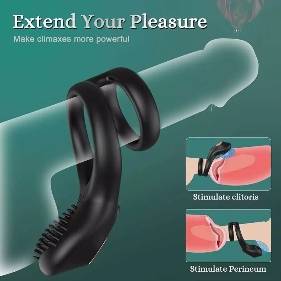 Vibrating Cock Ring -SEXY SLAVE Loki, 2 in 1 Penis Rings for Perineum Stimulation with 10 Vibrations for Longer Harder Stronger 