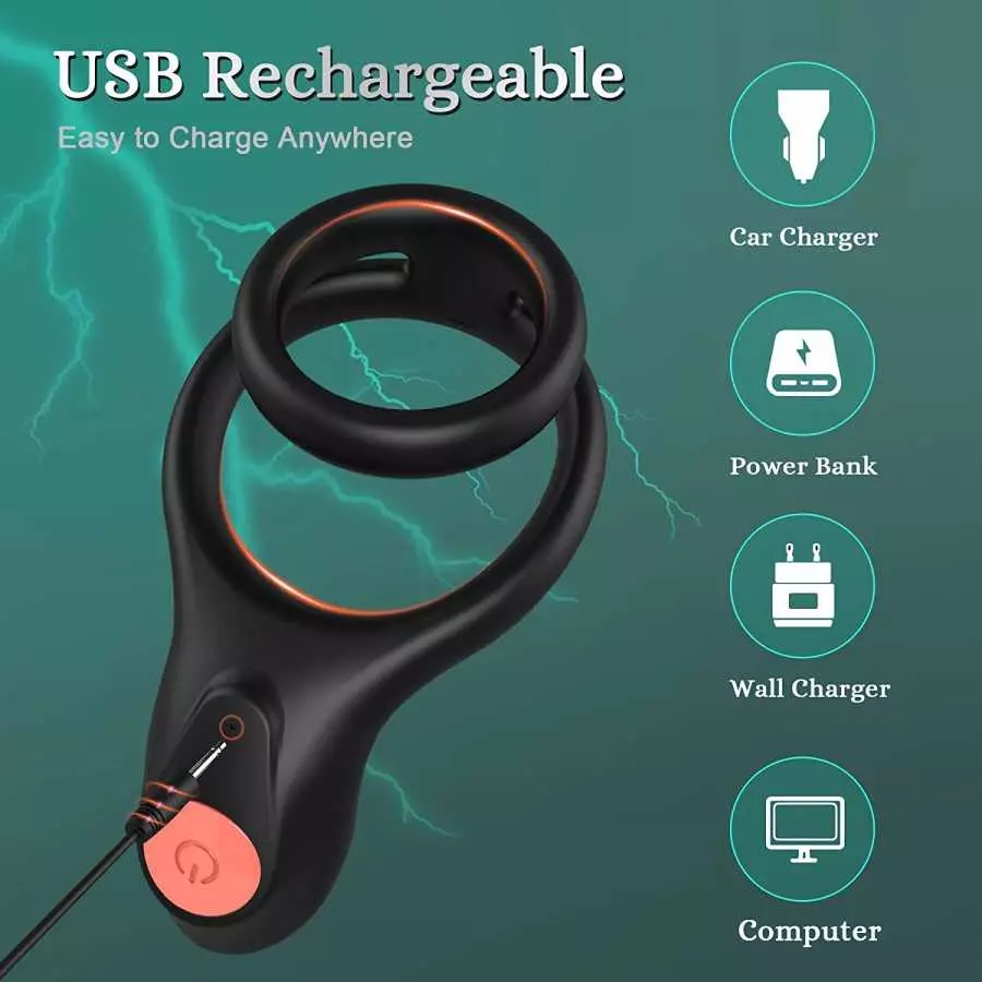 Vibrating Cock Ring -SEXY SLAVE Loki, 2 in 1 Penis Rings for Perineum Stimulation with 10 Vibrations for Longer Harder Stronger 