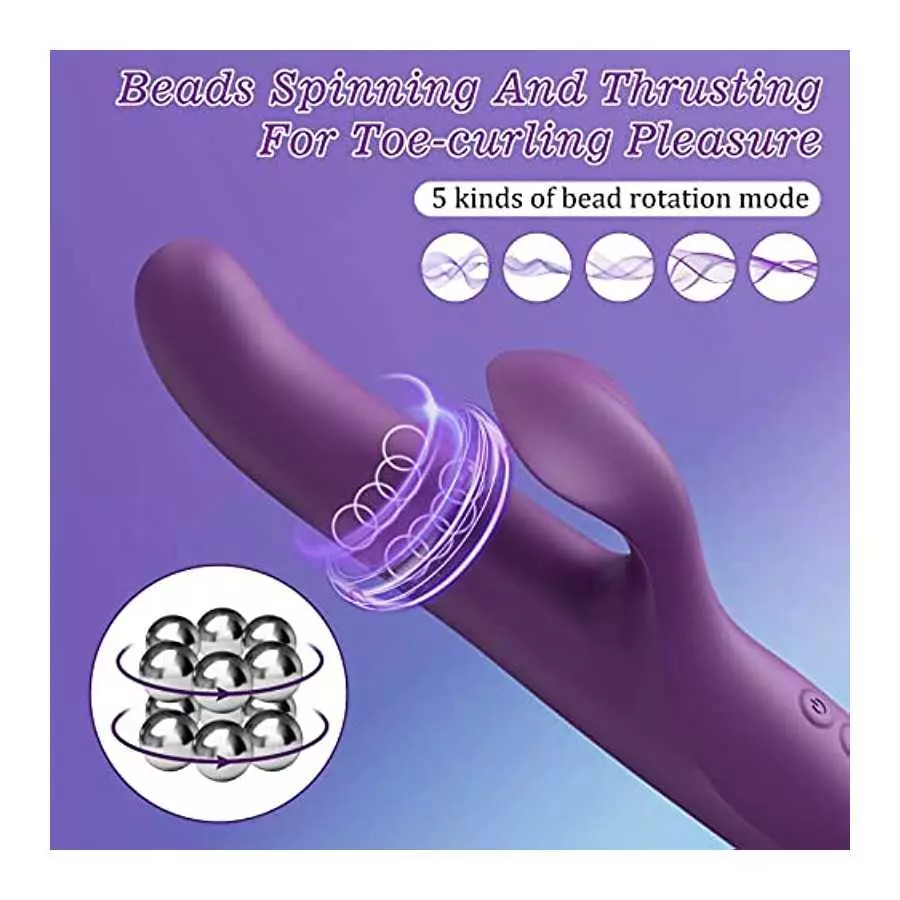 Rabbit Sex Toy for Women, Beaded Thrusting Rabbit Vibrator with 10 Powerful Vibration 5 Thrust Modes, 3 in 1 Rotating G Spot Vib