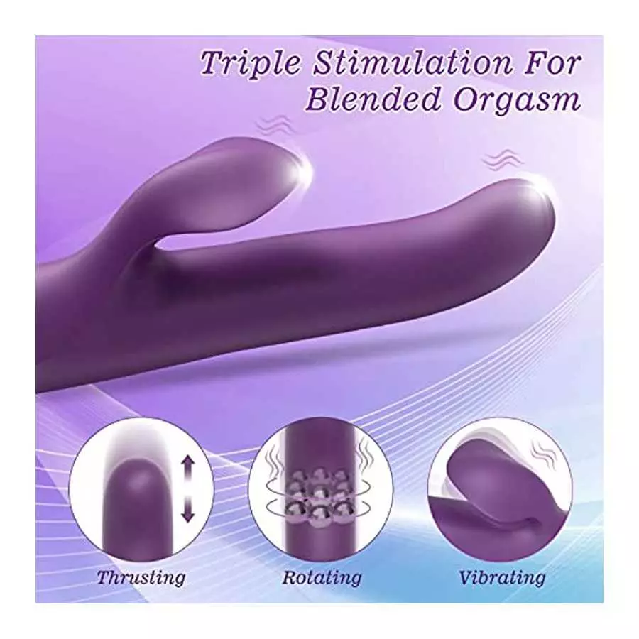 Rabbit Sex Toy for Women, Beaded Thrusting Rabbit Vibrator with 10 Powerful Vibration 5 Thrust Modes, 3 in 1 Rotating G Spot Vib