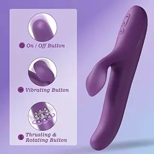 Rabbit Sex Toy for Women, Beaded Thrusting Rabbit Vibrator with 10 Powerful Vibration 5 Thrust Modes, 3 in 1 Rotating G Spot Vib Rabbit Sex Toy for Women, Beaded Thrusting Rabbit Vibrator with 10 Powerful Vibration 5 Thrust Modes, 3 in 1 Rotating G Spot Vib