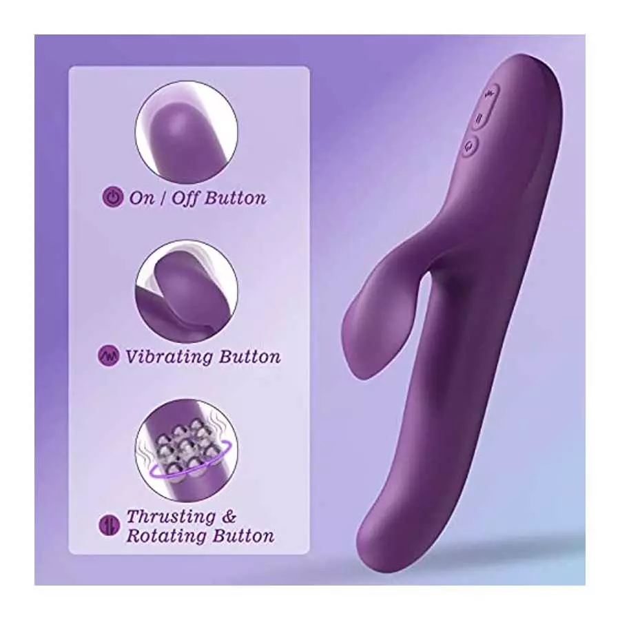 Rabbit Sex Toy for Women, Beaded Thrusting Rabbit Vibrator with 10 Powerful Vibration 5 Thrust Modes, 3 in 1 Rotating G Spot Vib