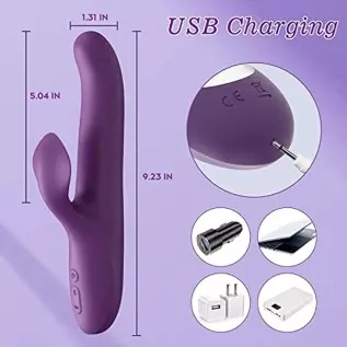 Rabbit Sex Toy for Women, Beaded Thrusting Rabbit Vibrator with 10 Powerful Vibration 5 Thrust Modes, 3 in 1 Rotating G Spot Vib Rabbit Sex Toy for Women, Beaded Thrusting Rabbit Vibrator with 10 Powerful Vibration 5 Thrust Modes, 3 in 1 Rotating G Spot Vib