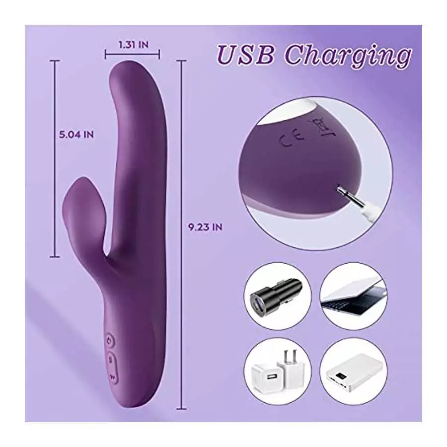 Rabbit Sex Toy for Women, Beaded Thrusting Rabbit Vibrator with 10 Powerful Vibration 5 Thrust Modes, 3 in 1 Rotating G Spot Vib