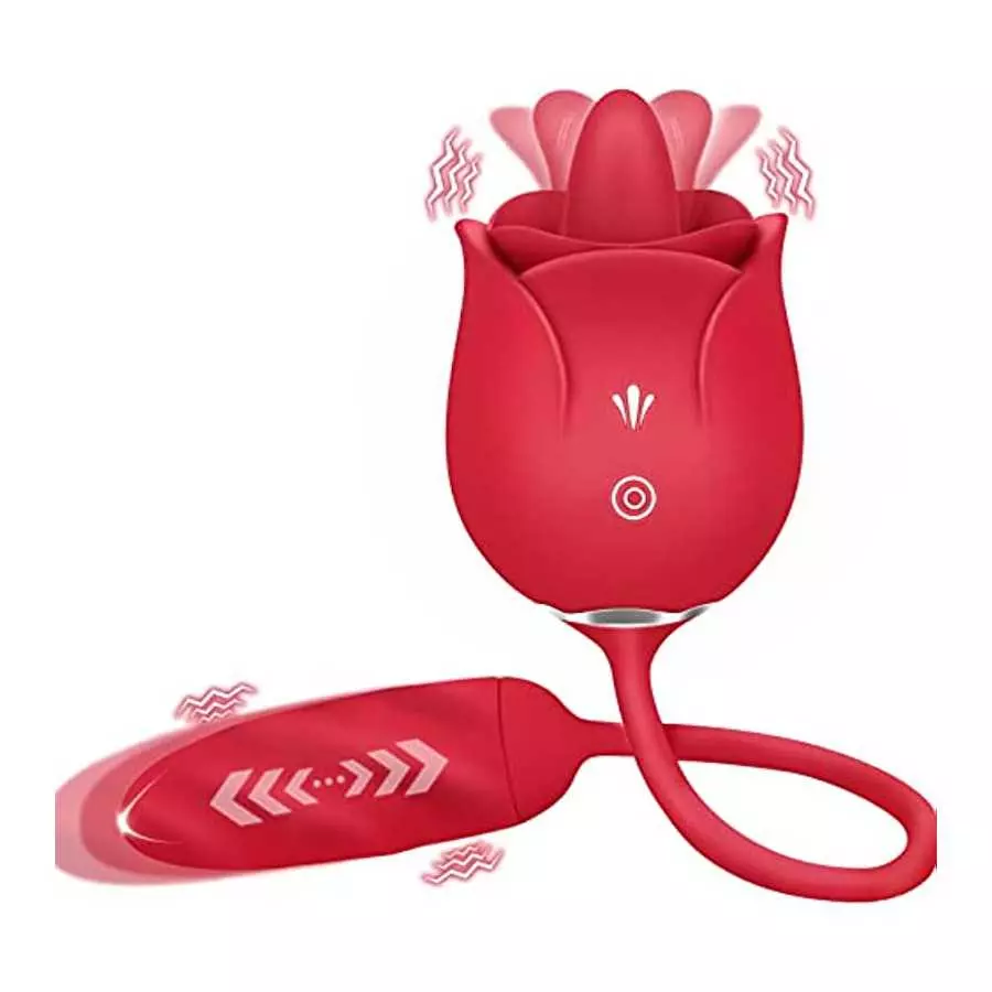 Rose Toy Vibrator for Women,3 in 1 Sex Stimulator,Clitoral Tongue Licking Thrusting G-Spot Dildo Vibrators with 9 Modes,Anal Cli