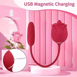 Rose Toy Vibrator for Women,3 in 1 Sex Stimulator,Clitoral Tongue Licking Thrusting G-Spot Dildo Vibrators with 9 Modes,Anal Cli