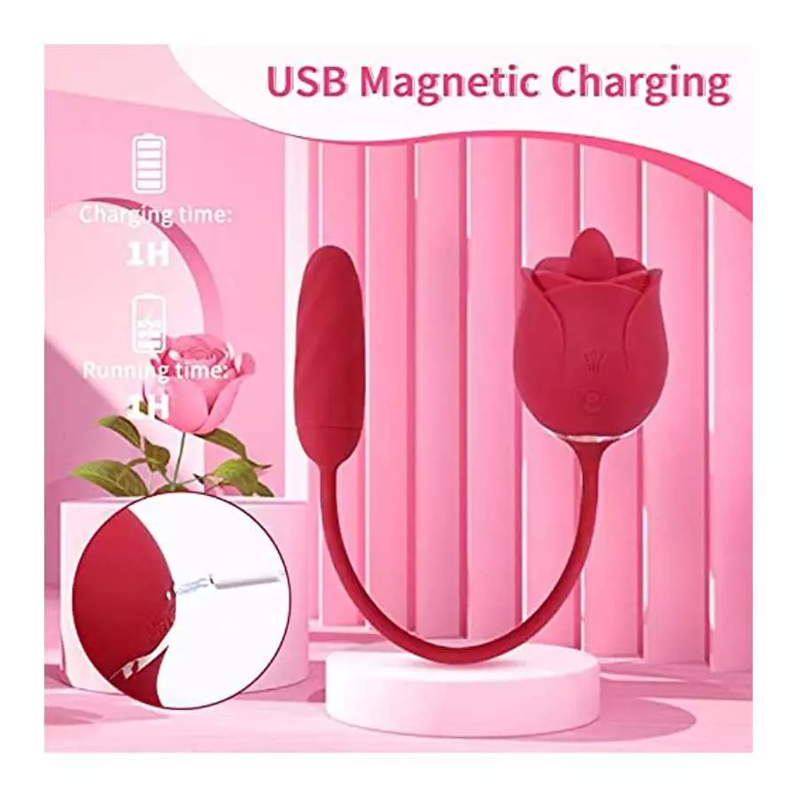 Rose Toy Vibrator for Women,3 in 1 Sex Stimulator,Clitoral Tongue Licking Thrusting G-Spot Dildo Vibrators with 9 Modes,Anal Cli