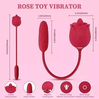 Rose Toy Vibrator for Women,3 in 1 Sex Stimulator,Clitoral Tongue Licking Thrusting G-Spot Dildo Vibrators with 9 Modes,Anal Cli
