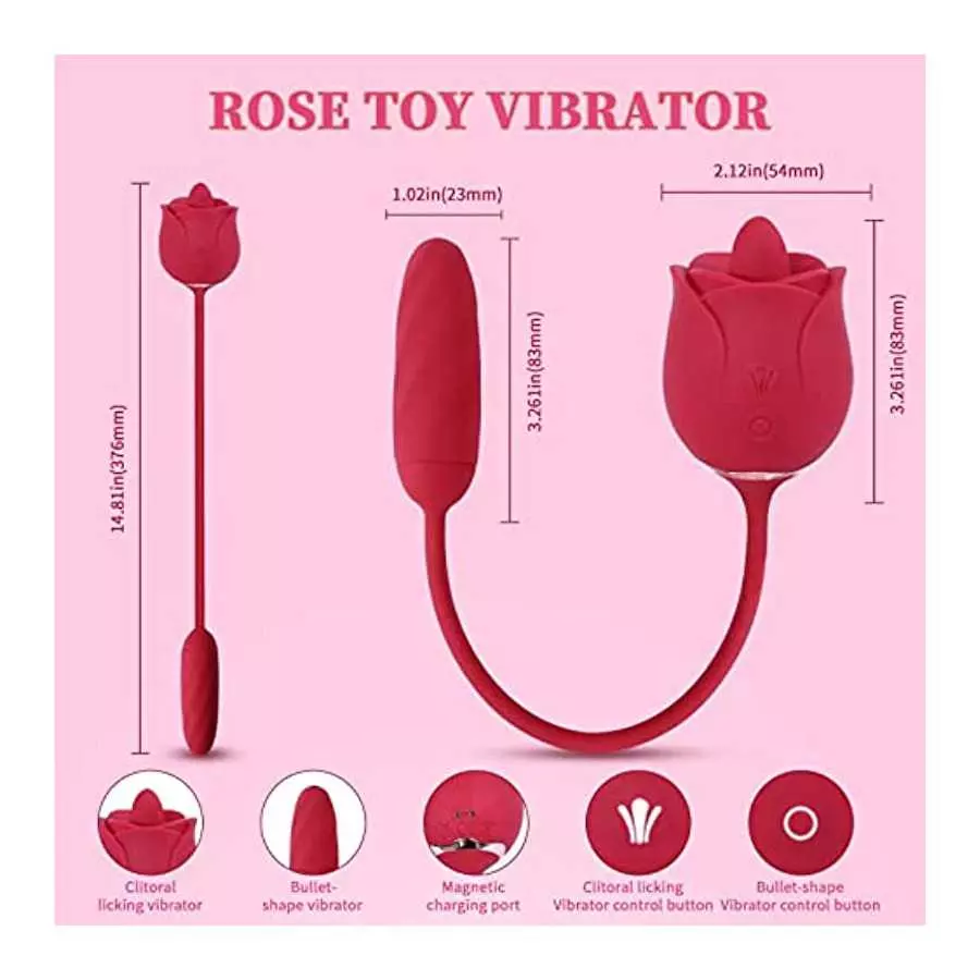 Rose Toy Vibrator for Women,3 in 1 Sex Stimulator,Clitoral Tongue Licking Thrusting G-Spot Dildo Vibrators with 9 Modes,Anal Cli