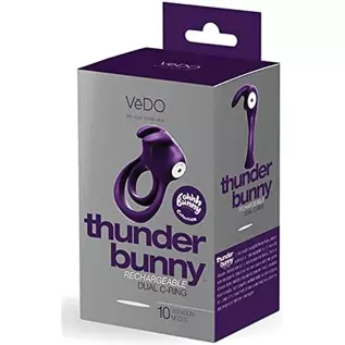 VeDO Thunder Bunny Rechargeable Vibrating Couples C-Ring, Clitoral Stimulation (Deep Purple)