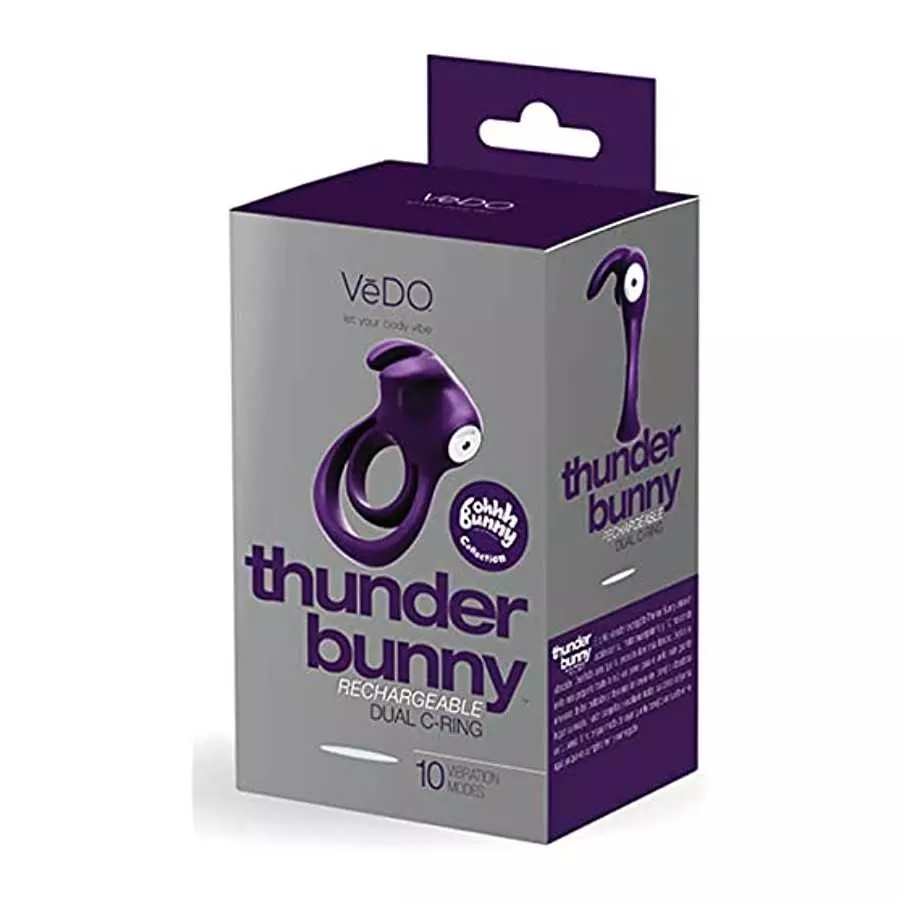 VeDO Thunder Bunny Rechargeable Vibrating Couples C-Ring, Clitoral Stimulation (Deep Purple)