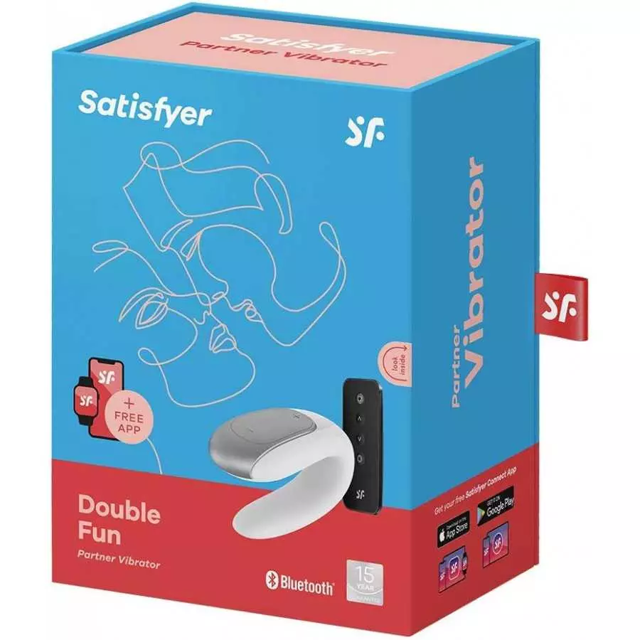 Satisfyer Double Fun Couples Vibrator with App Control and Wireless Remote - G-Spot and Clitoral Stimulation, Partner Toy, U-Sha