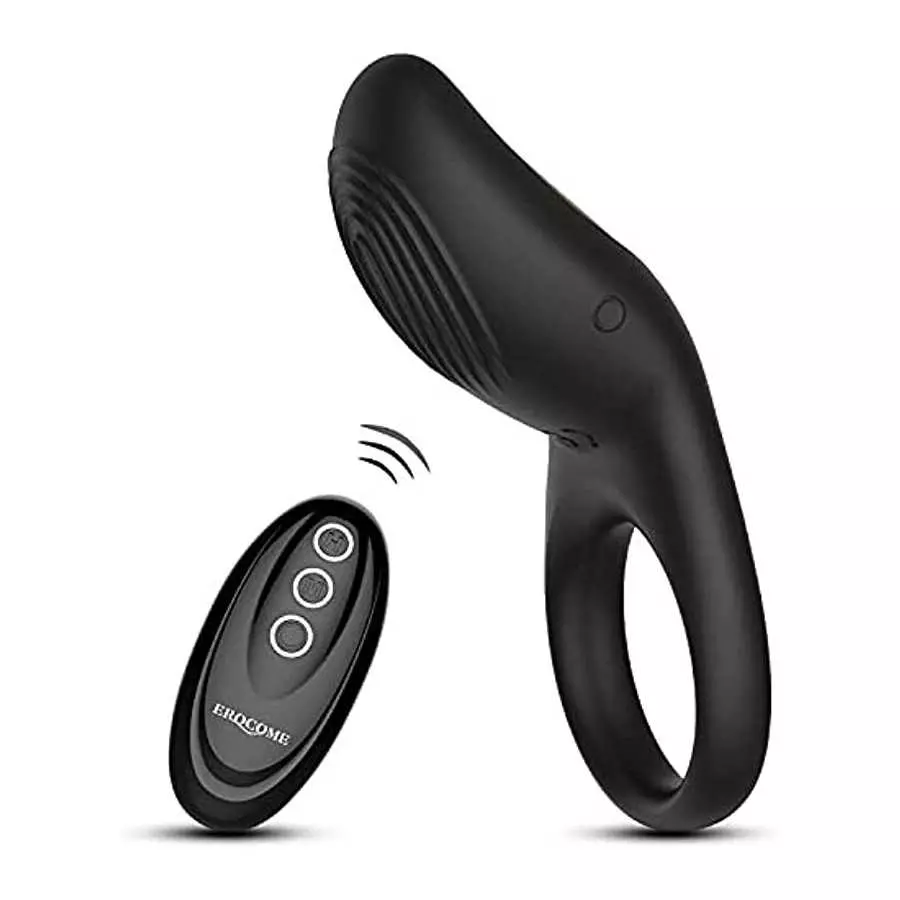 EROCOME Full Silicone Vibrating Sagitta Remote Control Cock Ring - Waterproof Rechargeable Penis Ring Vibrator with 8 Modes - Se