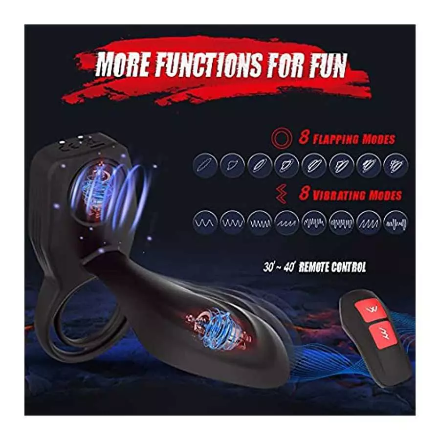 3 in 1 Dual Cock Ring with Tougue G Spot Vibrator and Flapping Clitoral Stimulator, Vibrating Penis Ring Couple Vibrator 8 Vibra