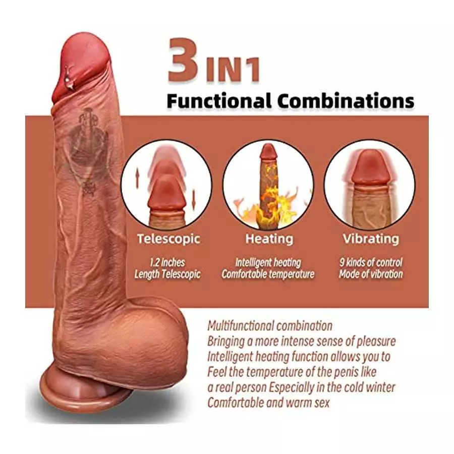 9.8”Thrusting Dildo Vibrator with Heating and Rotating, 9 Modes Vibration and Swing, Silicone Realistic Vibrating Dildos with Re
