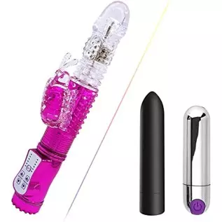Hand Held 360 Degree Rotation Telescopic Rabbit Vibrator + 2 PCS Bullets Bundle Pack, Vibrate for Women, Waterproof and USB Rech