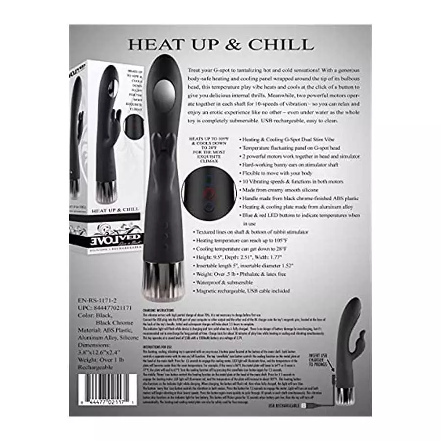 Evolved Love is Back - Heat Up & Chill - Rechargeable Silicone Heating and Cooling G-Spot Dual Stimulator Vibrator - Black