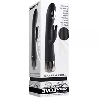 Evolved Love is Back - Heat Up & Chill - Rechargeable Silicone Heating and Cooling G-Spot Dual Stimulator Vibrator - Black