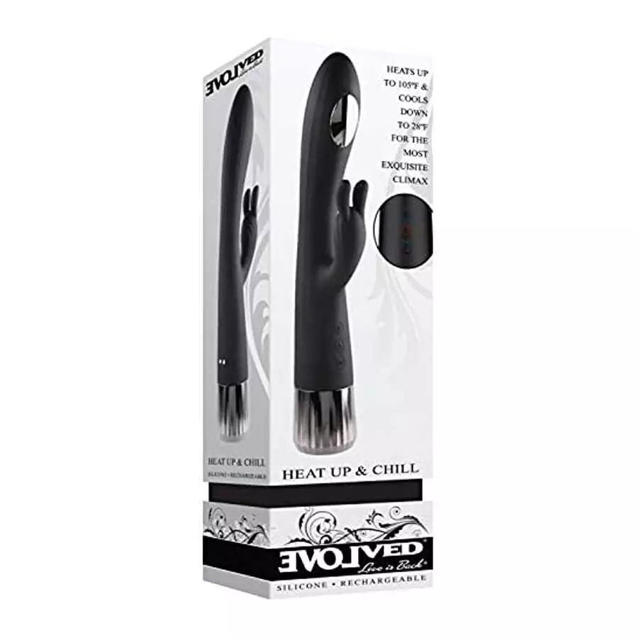 Evolved Love is Back - Heat Up & Chill - Rechargeable Silicone Heating and Cooling G-Spot Dual Stimulator Vibrator - Black