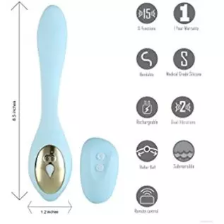 Maia Toys Harmonie 15-Function USB Rechargeable Wireless Remote Control Bendable Couples Vibrator – Teal Blue