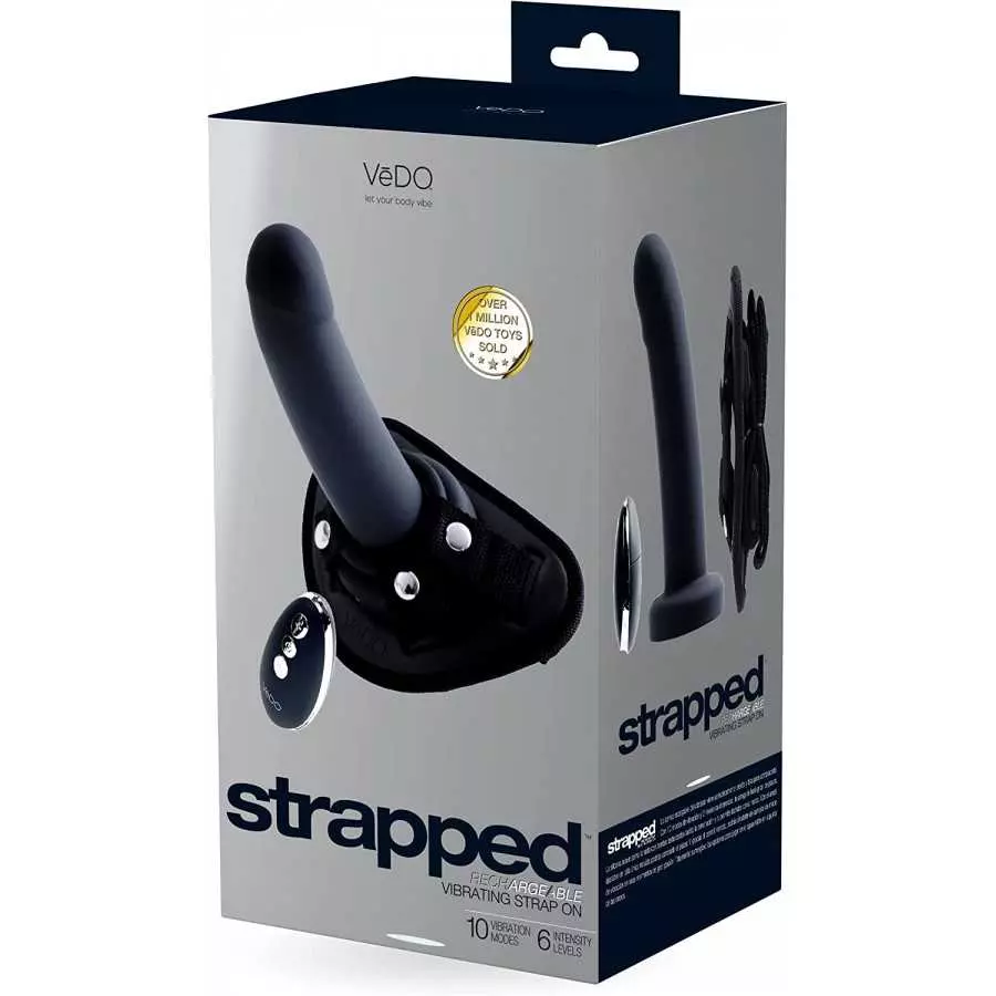 VeDO Strapped Rechargeable Vibrating Strap On Dildo and Harness (Deep Purple)