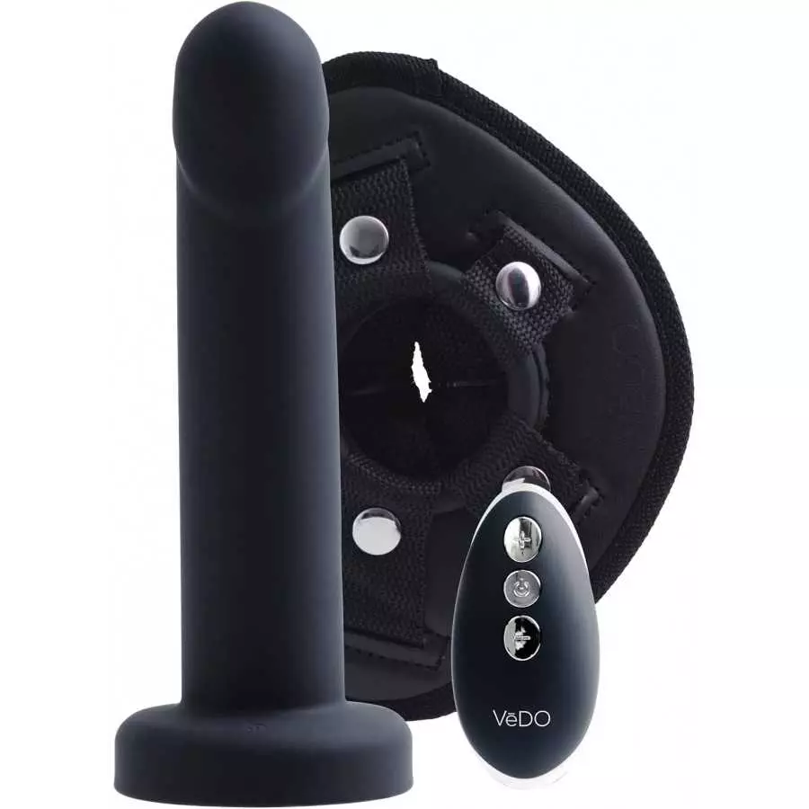 VeDO Strapped Rechargeable Vibrating Strap On Dildo and Harness (Deep Purple)