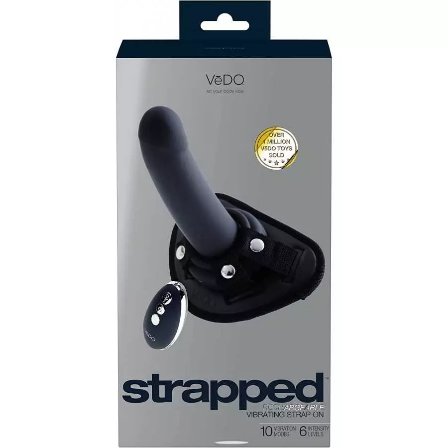 VeDO Strapped Rechargeable Vibrating Strap On Dildo and Harness (Deep Purple)